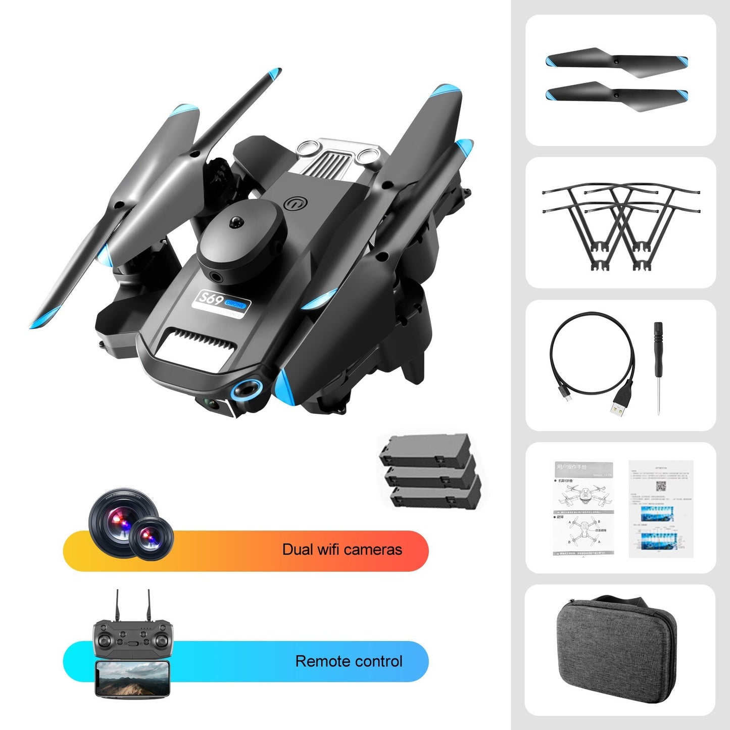 RC Drone Quadcopter 8K HD Dual Camera GPS Wifi FPV Foldable + 3 Batteries 2023