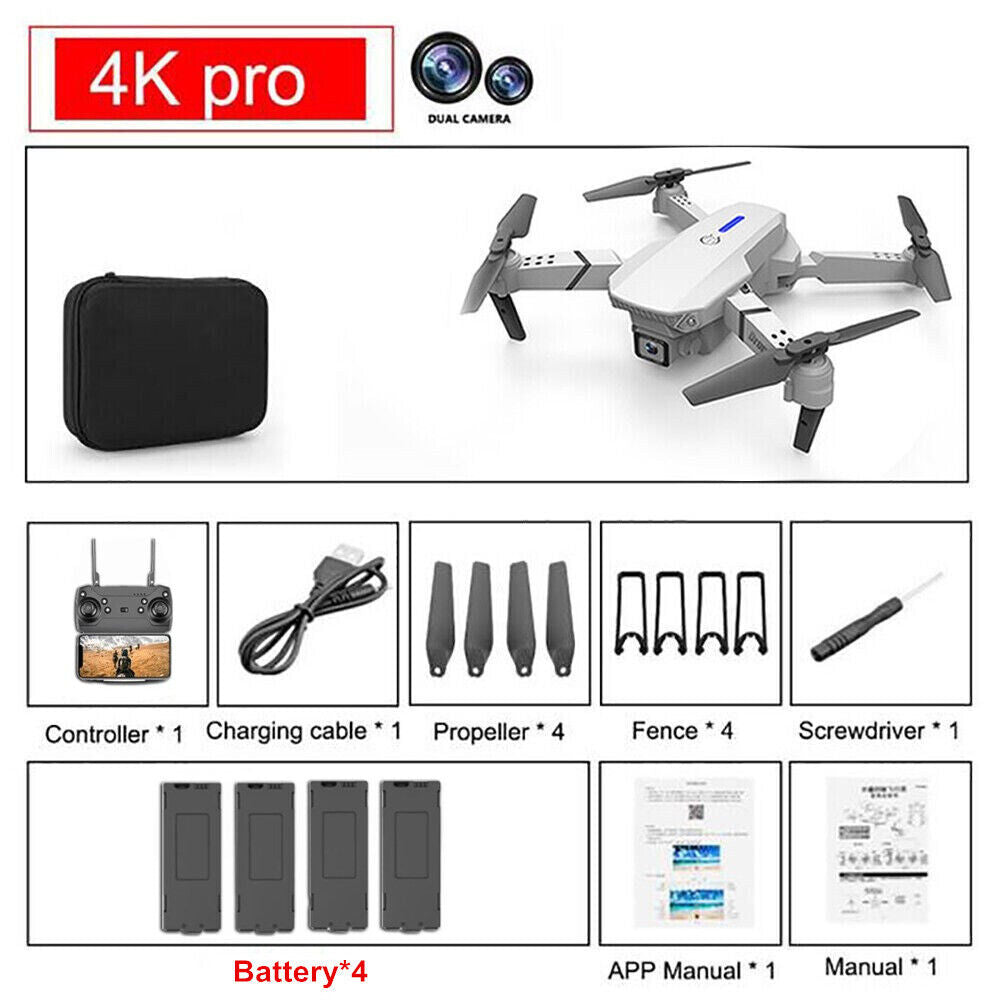 RC Drone with 4K HD Dual Camera Wifi FPV Foldable Quadcopter + 4 Battery 2023 US