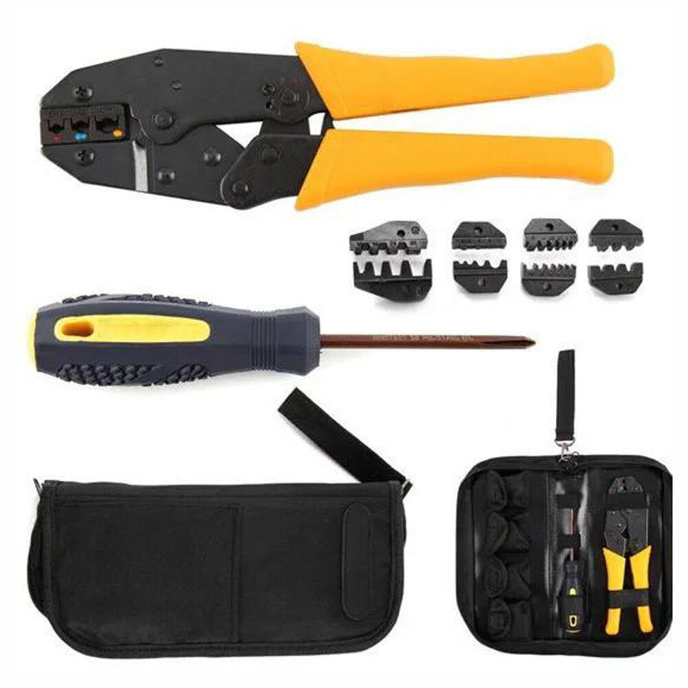 Ratcheting Crimping Tool Kit Cord End Terminals Wire Crimper Pliers 4Dies W/Case