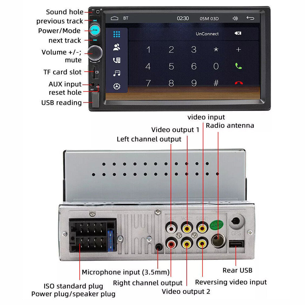 Single 1Din 7" Touch Screen Stereo Bluetooth Radio Car Apple/Android Carplay GPS