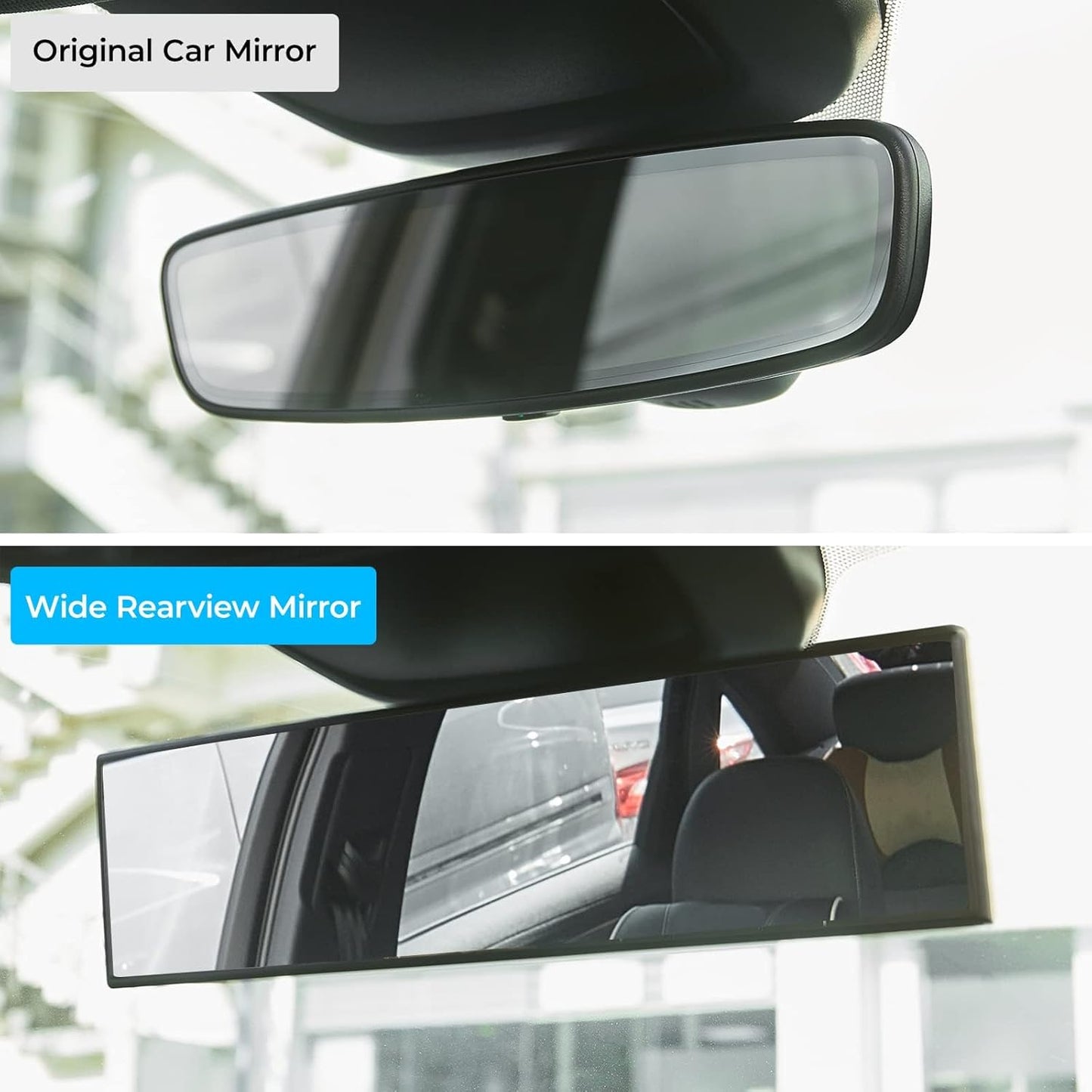 QUADRA™ Rear View Mirror, Universal 11.81 Inch Panoramic Convex Interior Clip-on Wide Angle Mirror to Reduce Blind Spot Effectively for Car SUV Trucks -Clear
