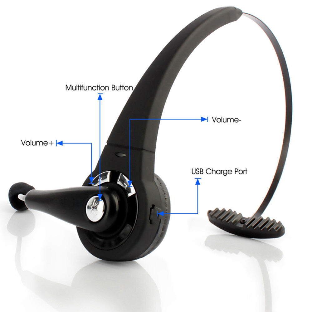 Wireless Bluetooth Headset Noise Cancelling over the Head Boom W/Mic for Trucker