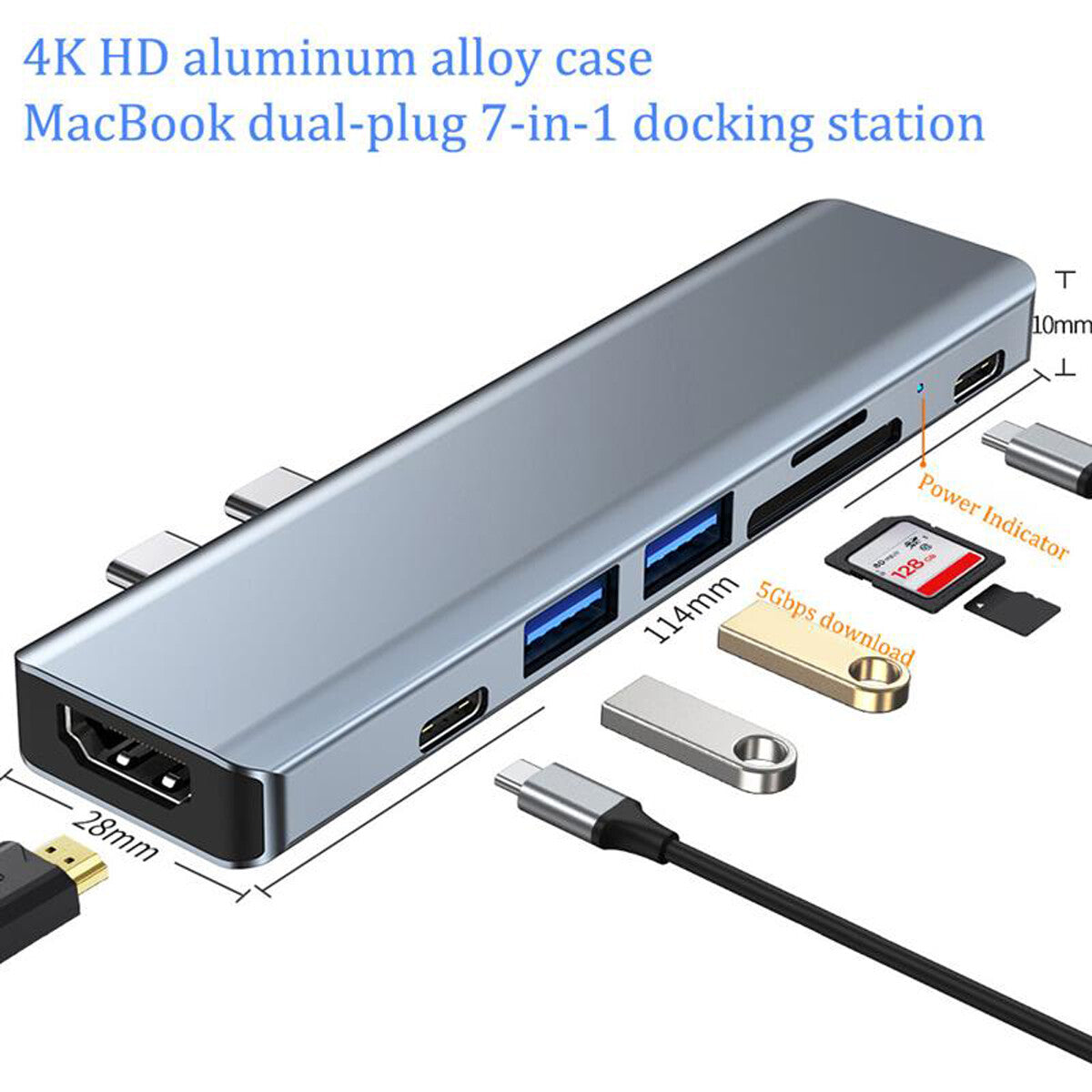 7 in 1 USB C Hub USB 3.0 to Type C 4K HDMI Adapter for Macbook Pro Air 7 Ports