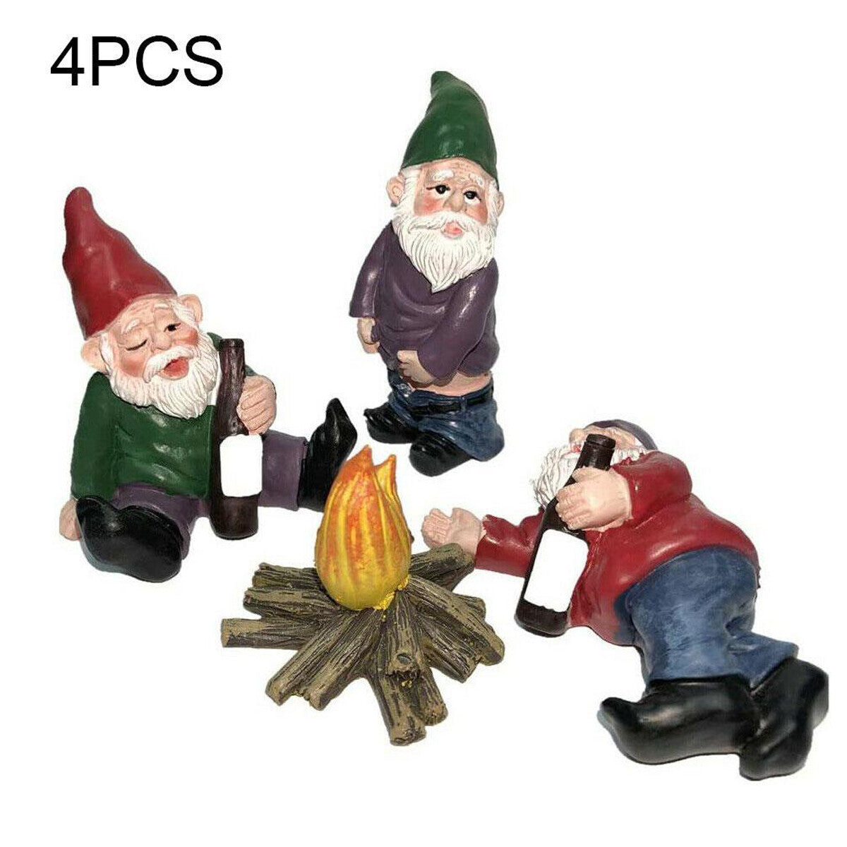 4PCS Fairy Garden Gnomes Accessories My Little Friend Drunk Gnome Dwarfs Gift US