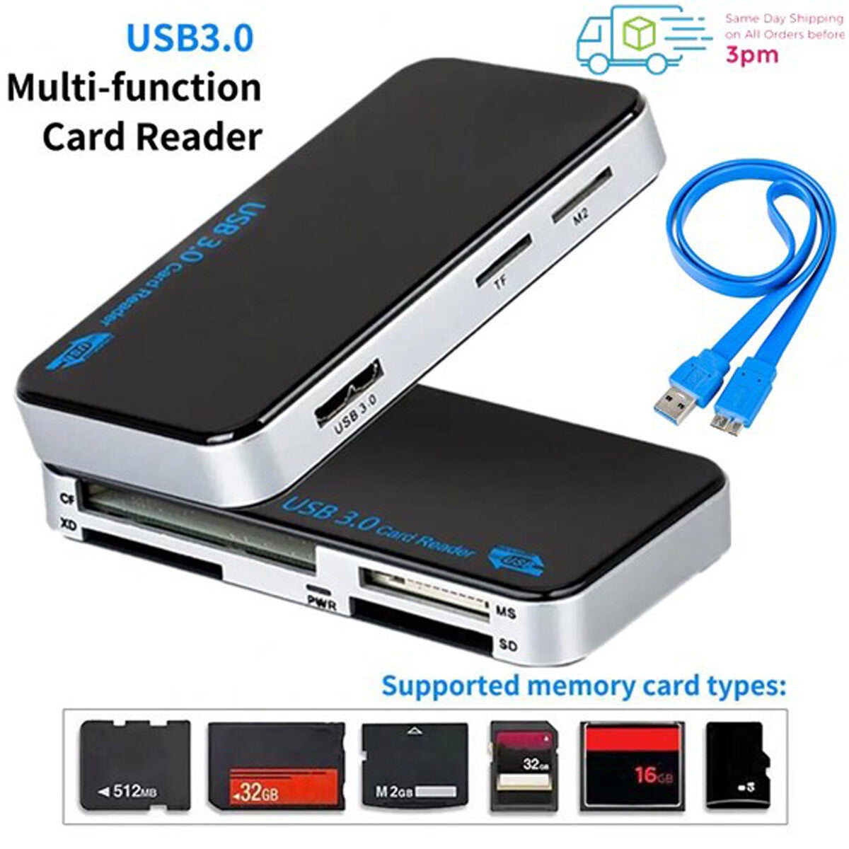 USB 3.0 Memory Card Reader Adapter 5GBPS Fit Cf/Tf/Sd/Micro SD/XD/M2/MS Card Lot