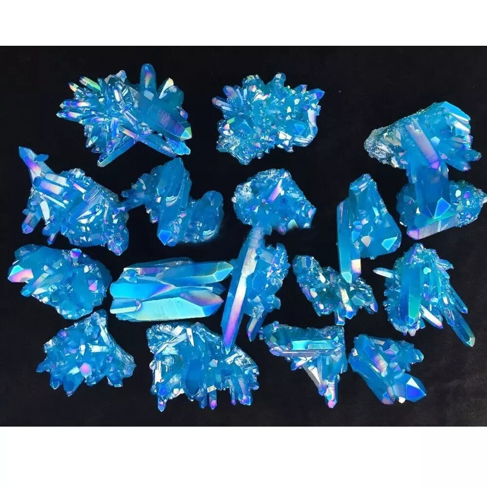 80-100G Titanium Aura Blue Crystal Rock Rainbow Healing Cluster Geode Decor Gift