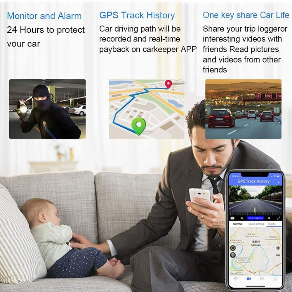 4K 12" Dash Cam Mirror GPS Wifi Voice Control Car Rear View Backup Dual Camera