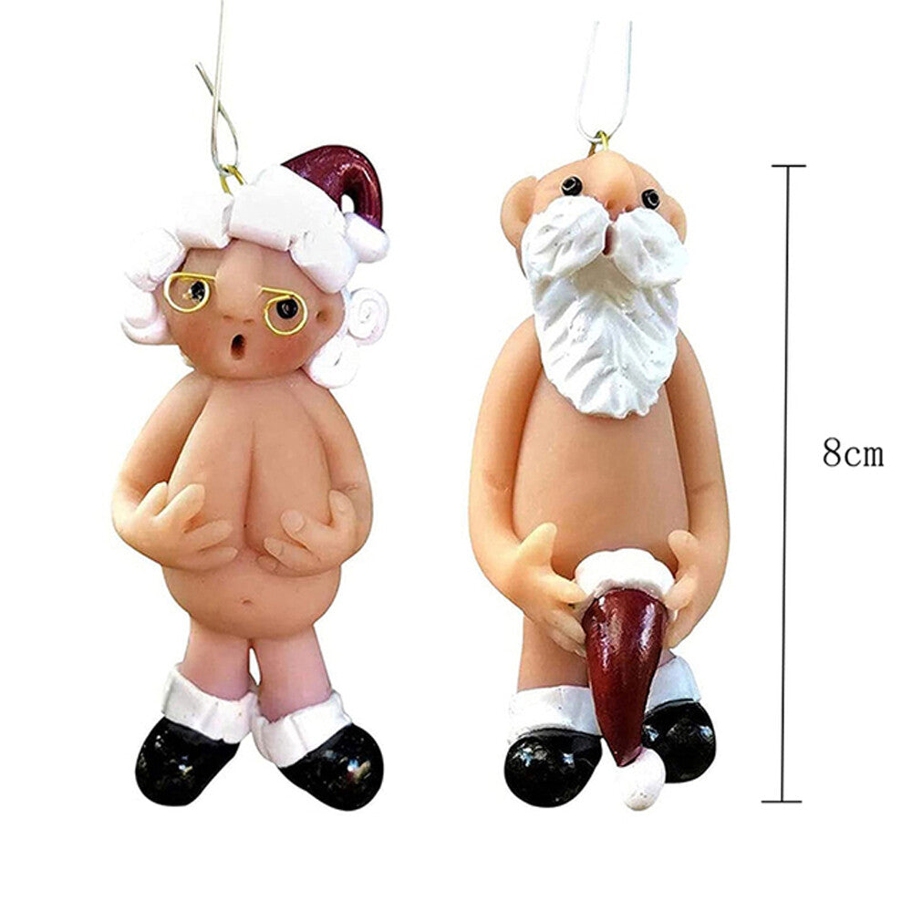 2PCS Resin Santa Claus Ornament Naked Santa Naughty Funny Christmas Tree Pendant