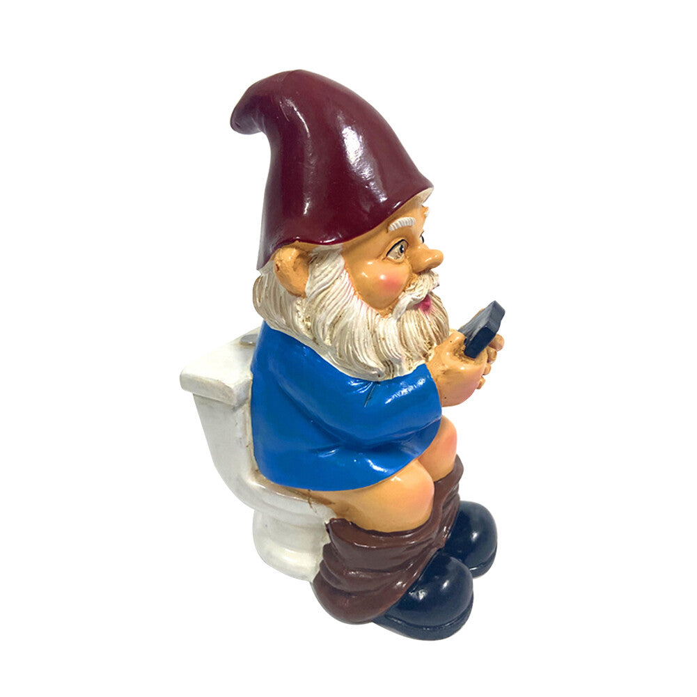 3D Dwarf Toilet Play Phone Statue Garden Gnome Resin Doll Figurines Crafts USA
