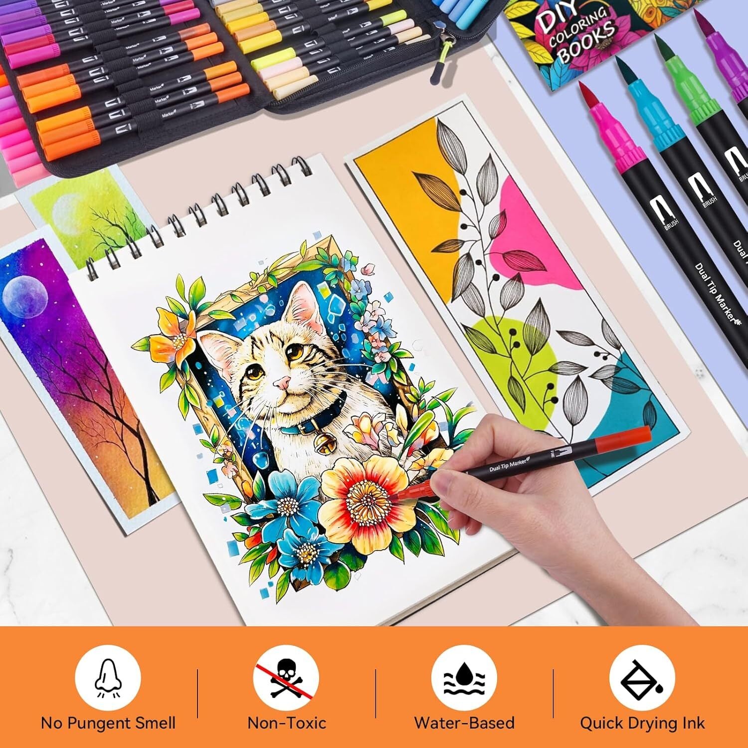 Dual Brush Marker Pens 168 Colors Art Markers Set Fine and Brush Tip Kids Gift