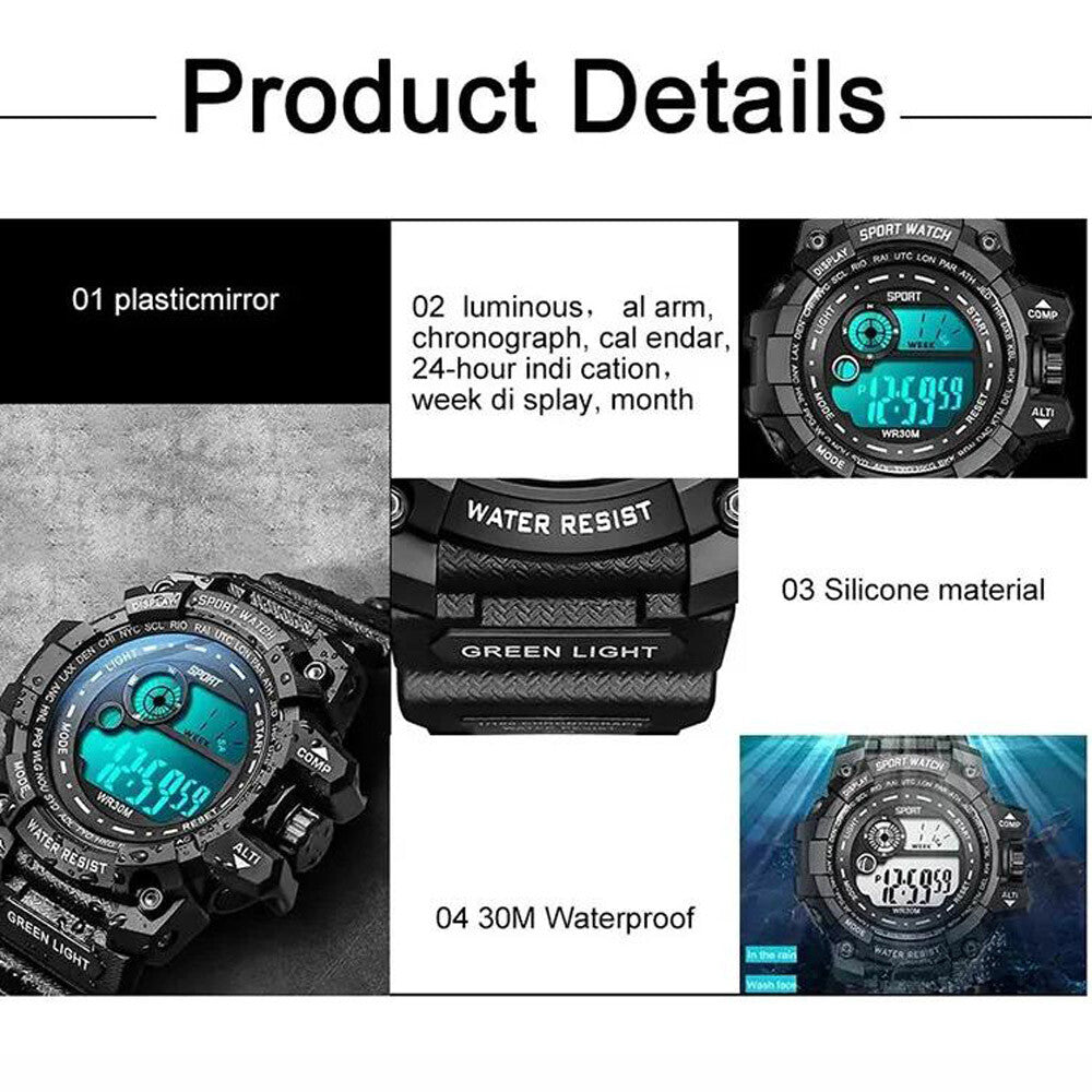 Wristwatch LED Digital Sports Watch Military Tactical Waterproof Shockproof US