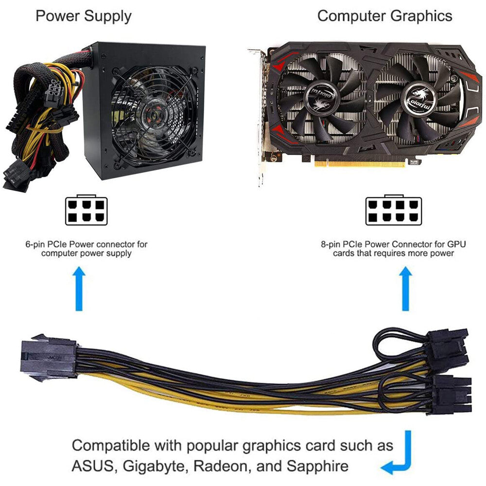 10 PCS PCIE 6 Pin Female to Dual PCI-E 8 Pin (6+2) Male GPU Power Cable Splitter