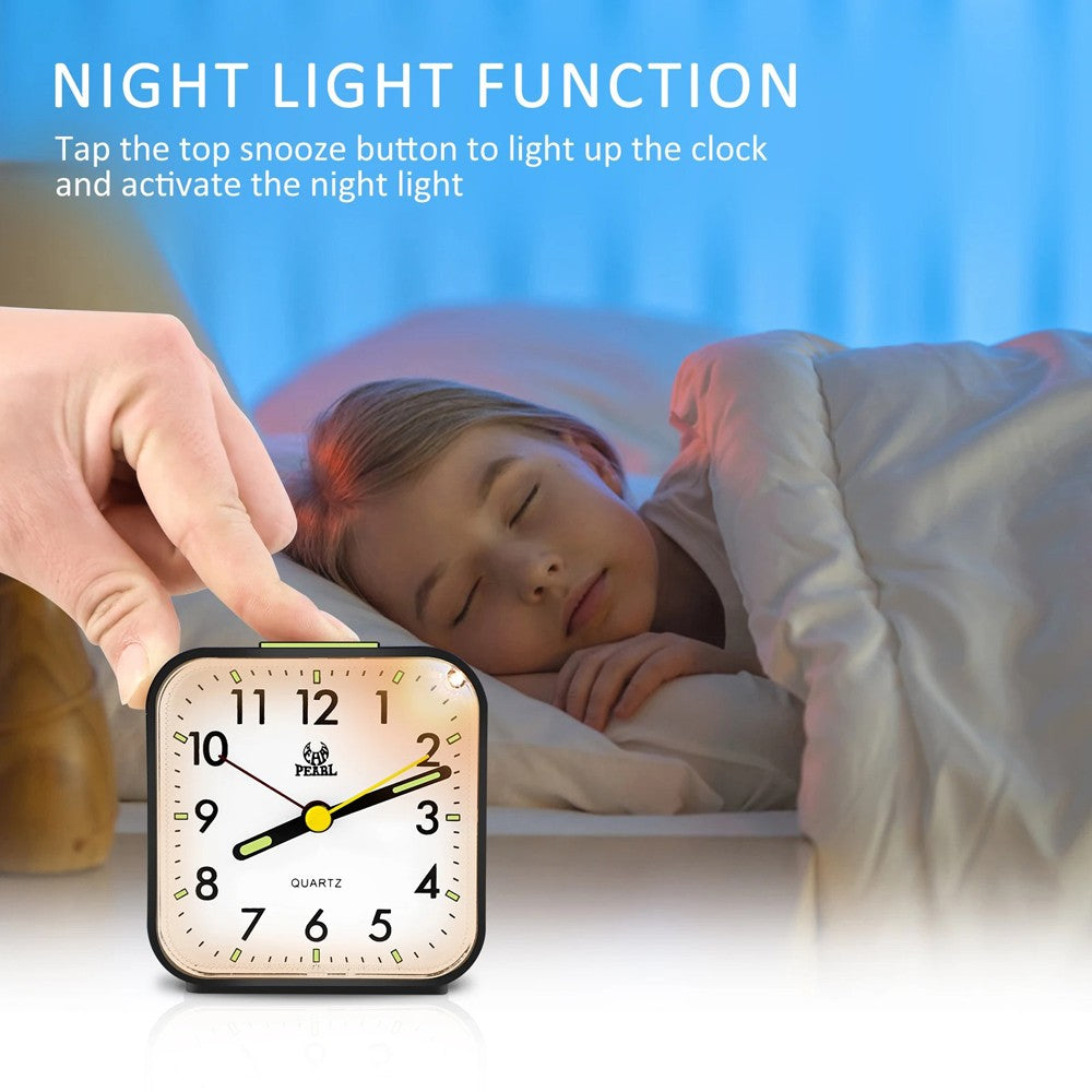 Alarm Clock LED Desk Nightlight Snooze Quiet Non Ticking Battery Powered Bedroom