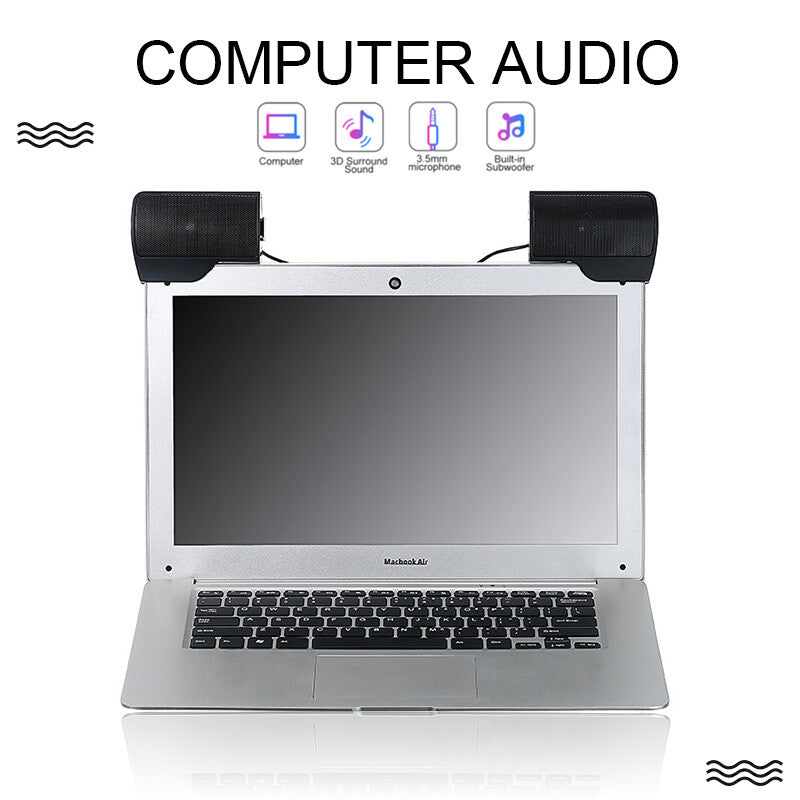 Speakers USB Power Clip-On Computer Stereo Sound Bar 3.5Mm for Desktop Laptop PC