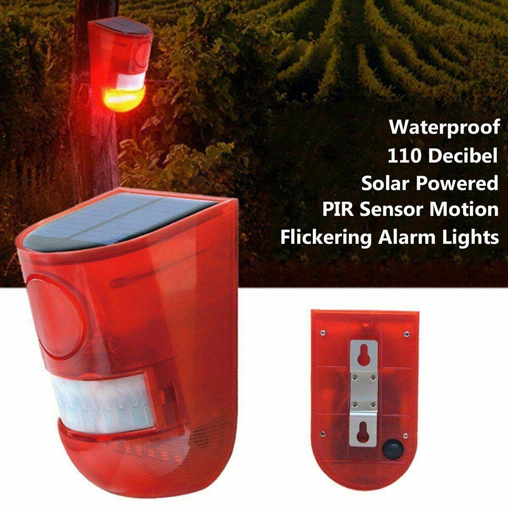 Solar Alarm LED Light Solar Strobe Light Wireless Motion Sensor Detector Outdoor