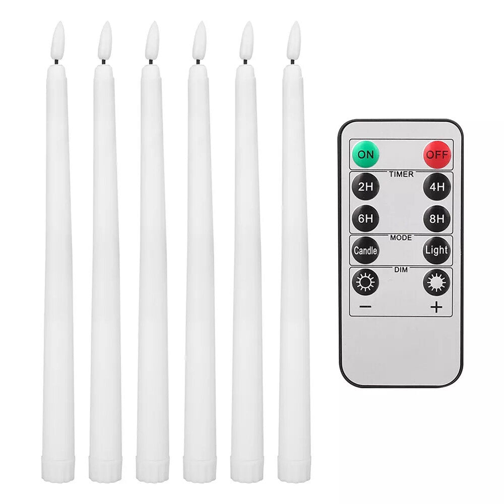 6 Set Rod Candles LED Night Light Decor Candles Flickering Timer Remote Control
