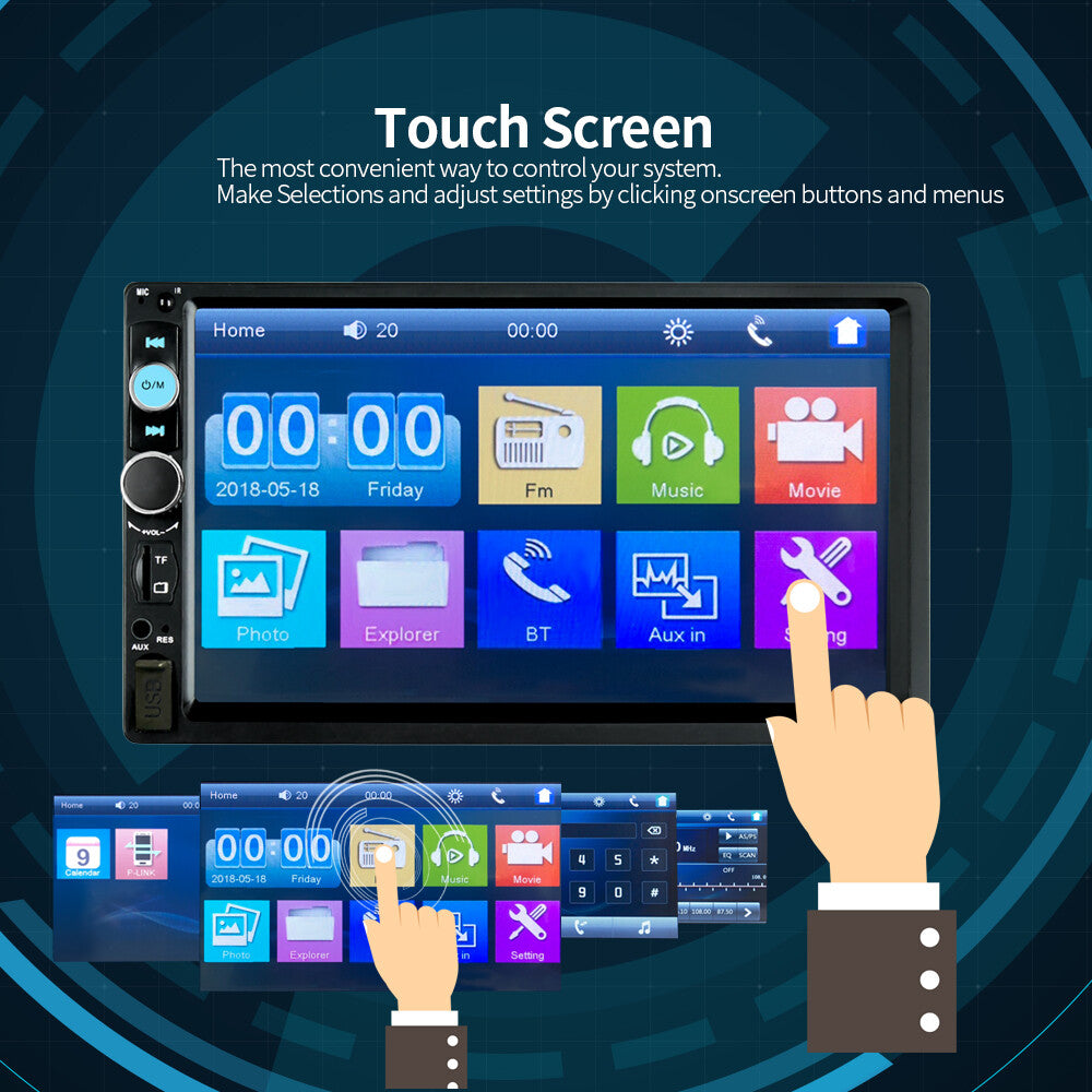 Car MP5 Player 7" Double 2DIN Bluetooth Touch Screen Stereo Radio USB AUX Camera