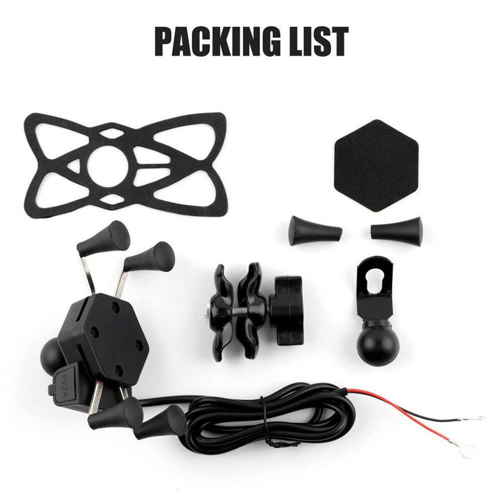 Motorcycle Motorbike Phone GPS Mirror Bracket Holder Mounts W/ USB Charger Port