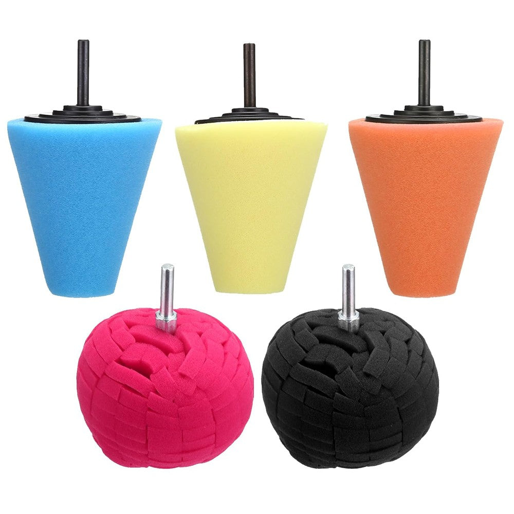 4" Foam Drill Polishing Cone Ball Pads Kit Car Hub Waxing Buffing Wheel Polisher