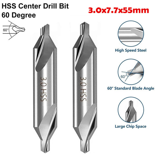 2X Center Drill 60° A-Type High Speed Steel Center Spotting Punch 3.0X7.7X55Mm