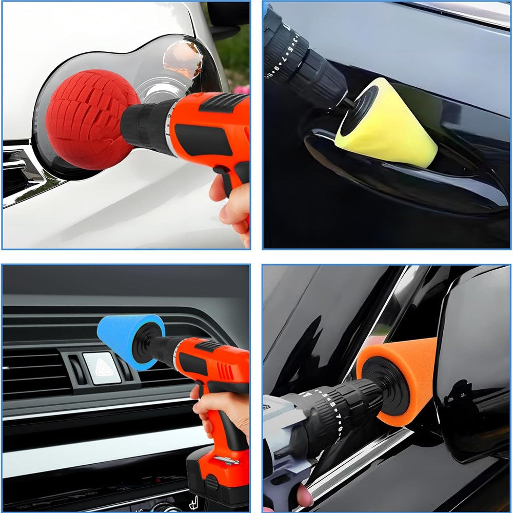 4" Foam Drill Polishing Cone Ball Pads Kit Car Hub Waxing Buffing Wheel Polisher