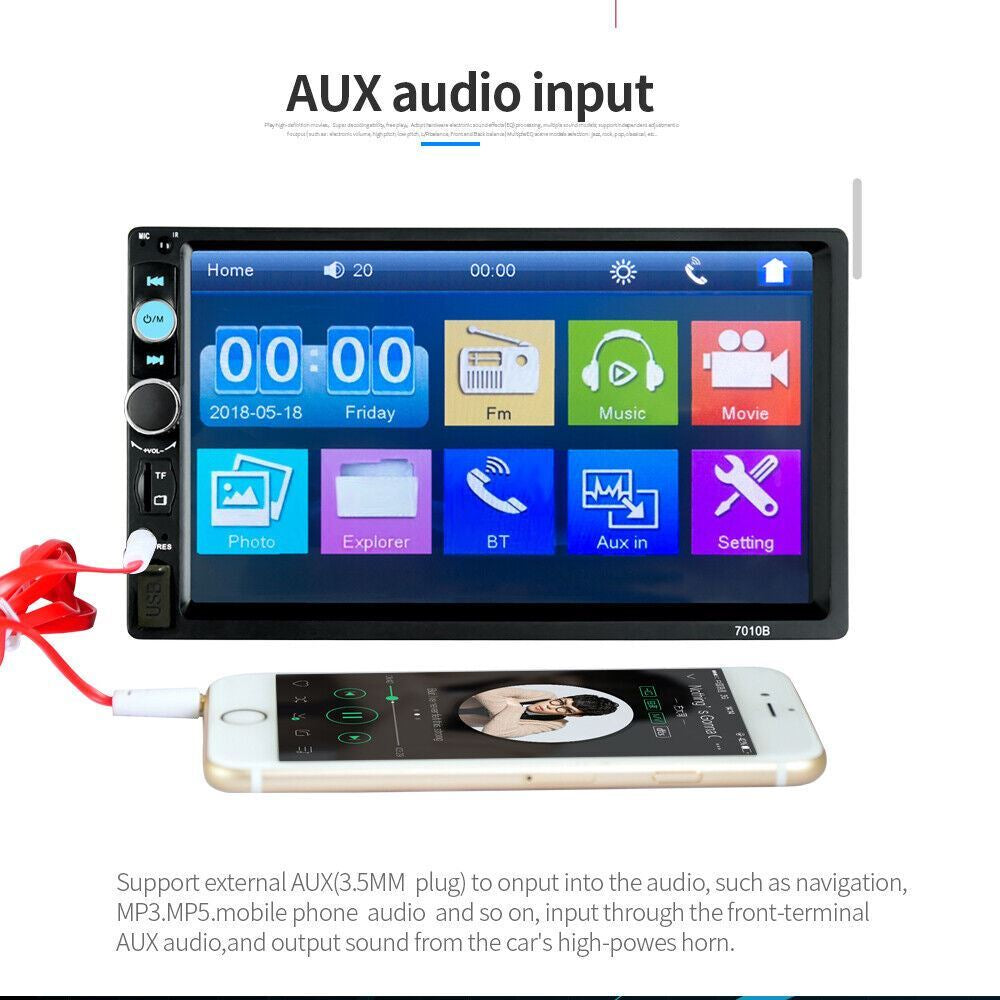 7" Double 2 DIN Car MP5 Player Bluetooth Touch Screen Stereo Radio with Camera