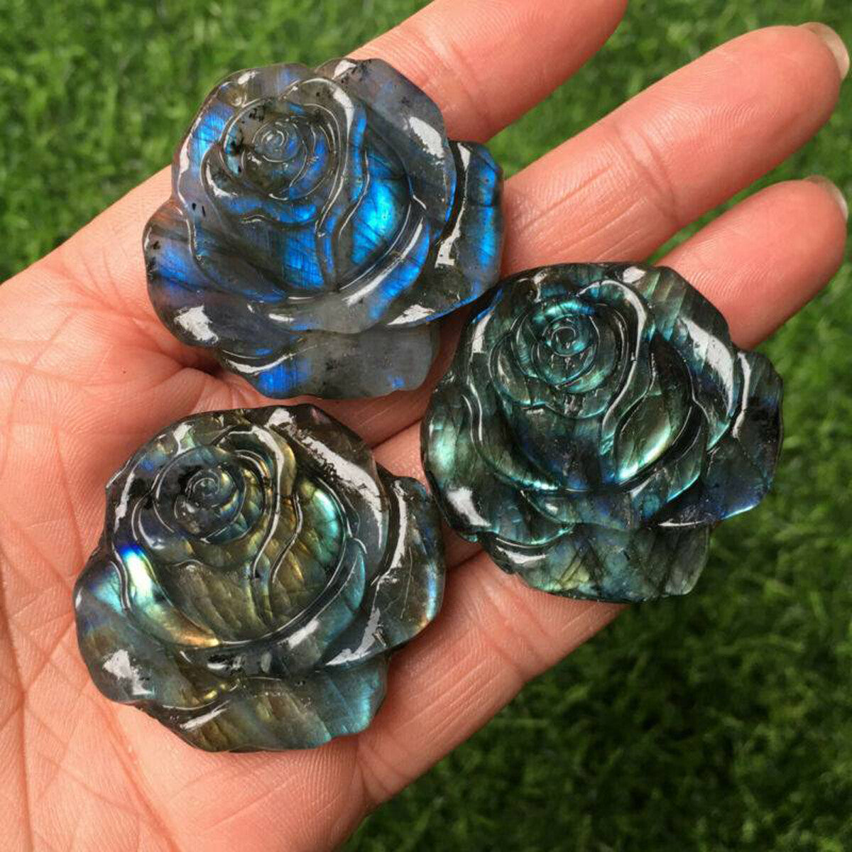 Natural Labradorite Hand Carved the Roses Quartz Crystal Healing US 1 PC