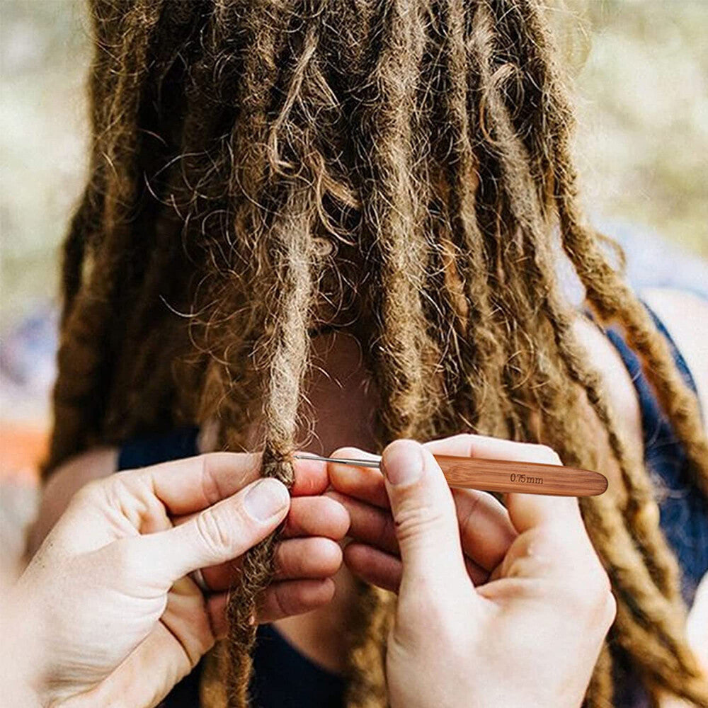 5PCS DIY Crochet Needle Hook Bamboo Handle Dread Knit Hair Making Braiding Tool