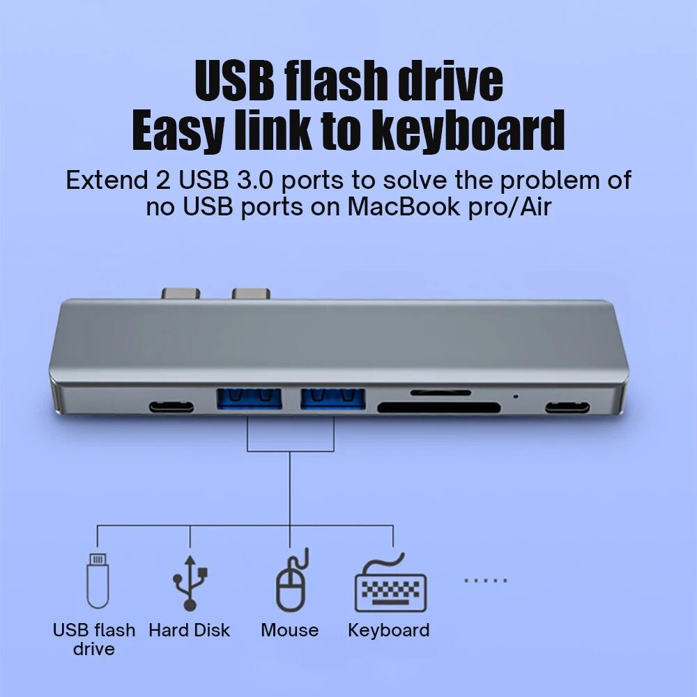 7 in 1 USB C Hub USB 3.0 to Type C 4K HDMI Adapter for Macbook Pro Air 7 Ports