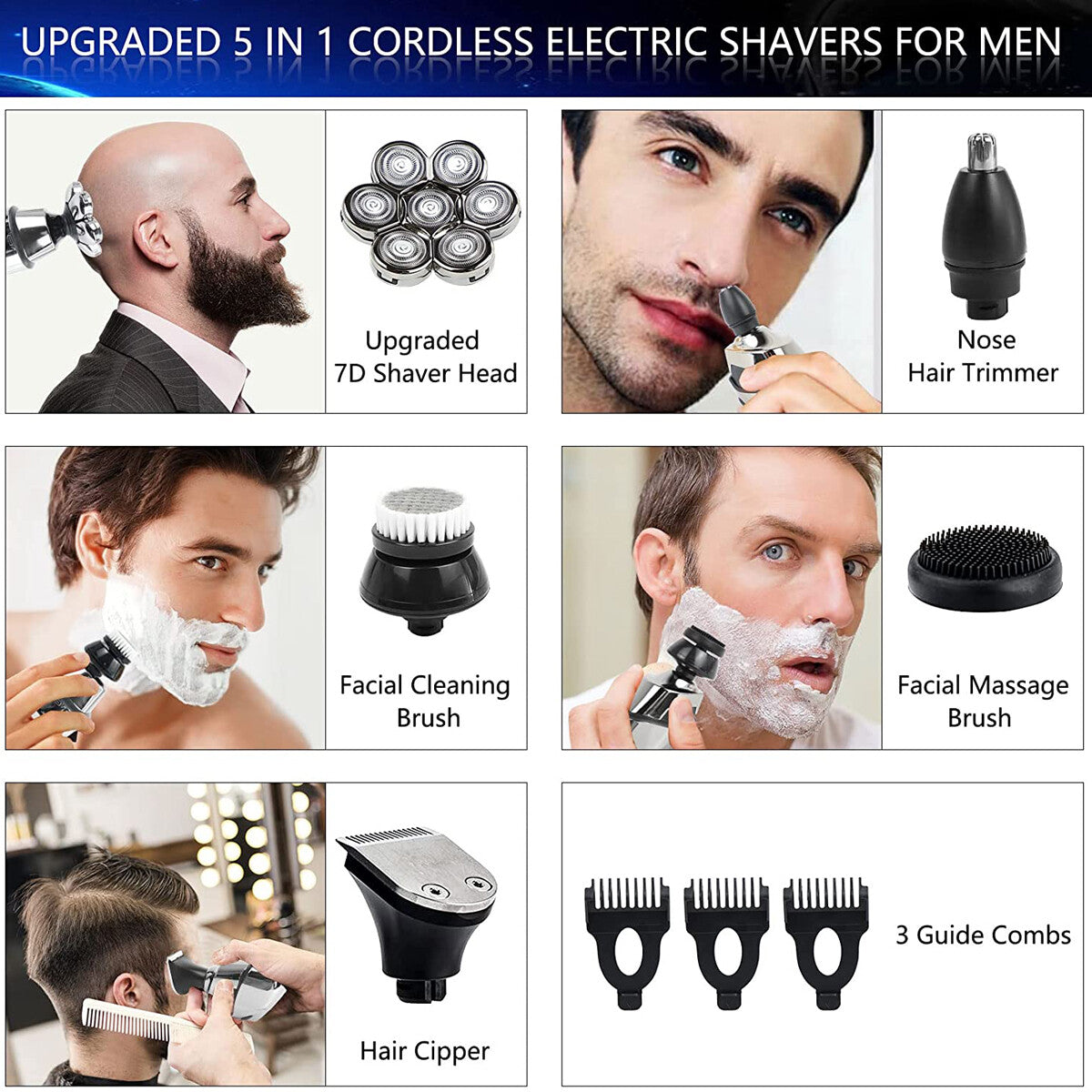 Men'S Razor Rotary Waterproof Electric Shaver Pop-Up Trimmer Wet Dry Cordless US