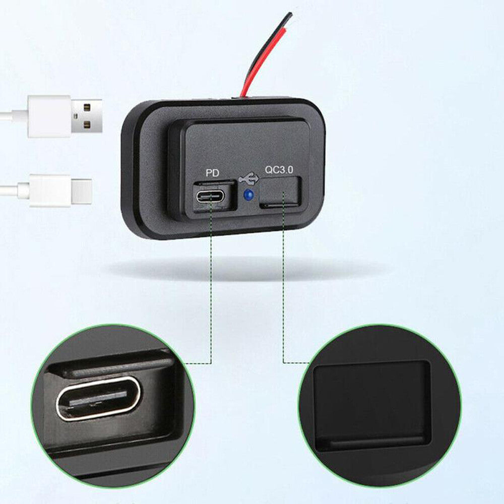 PD Type C USB Port Car Fast Charger Socket Power Outlet Panel Mount Waterproof