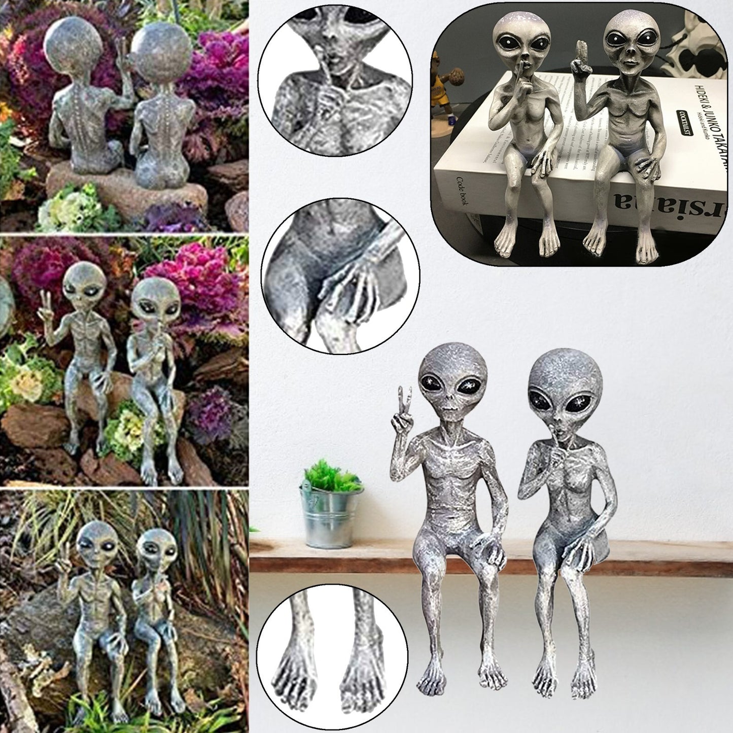 Outer Space Alien Statue Martians Garden Figurine Set Home Decoration Outdoor US