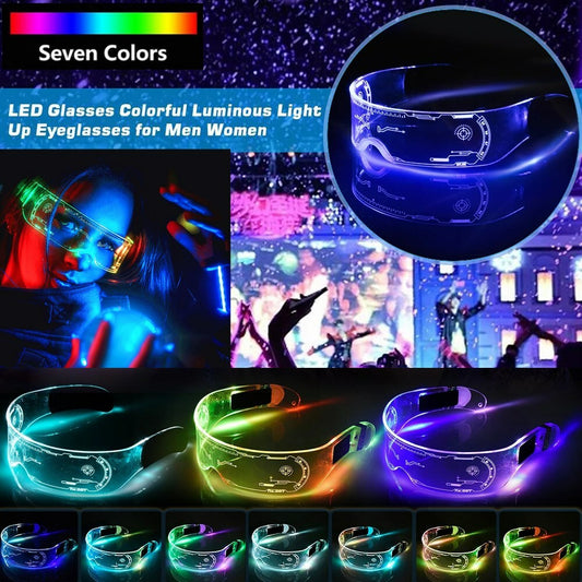 Clear Lenses 7 Color LED Flashing Light up Visor Glasses Goggles Rave Party US