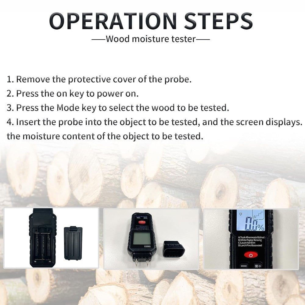 Wood Moisture Meter LCD Digital Two Pins 0-99.9% Hygrometer Timber Damp Detector