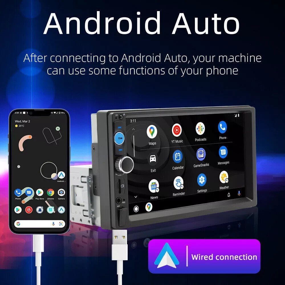 Single 1Din 7" Touch Screen Stereo Bluetooth Radio Car Apple/Android Carplay GPS