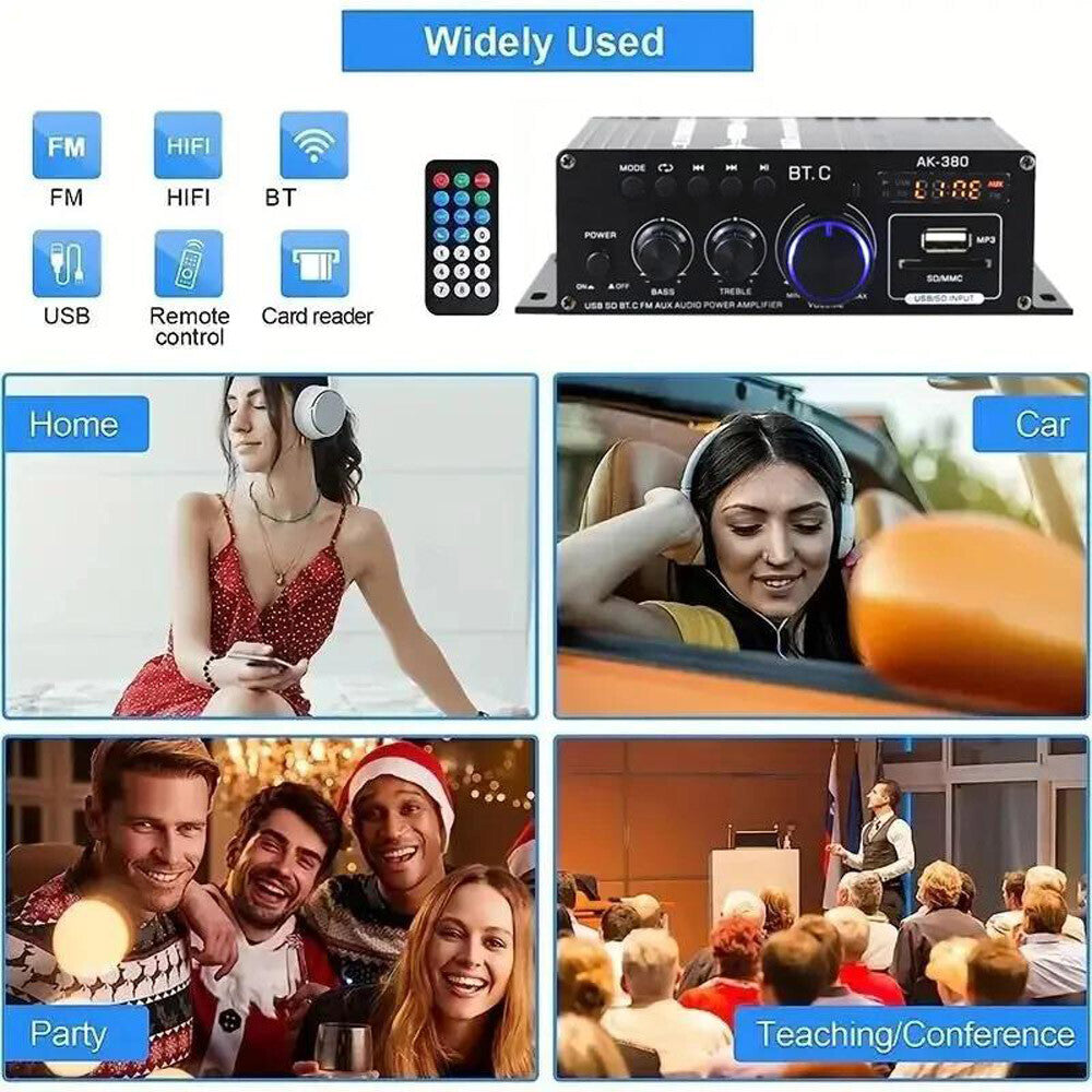 800W 2Channel Bluetooth Mini HIFI Power Audio Stereo Amp Home Car Amplifier FM