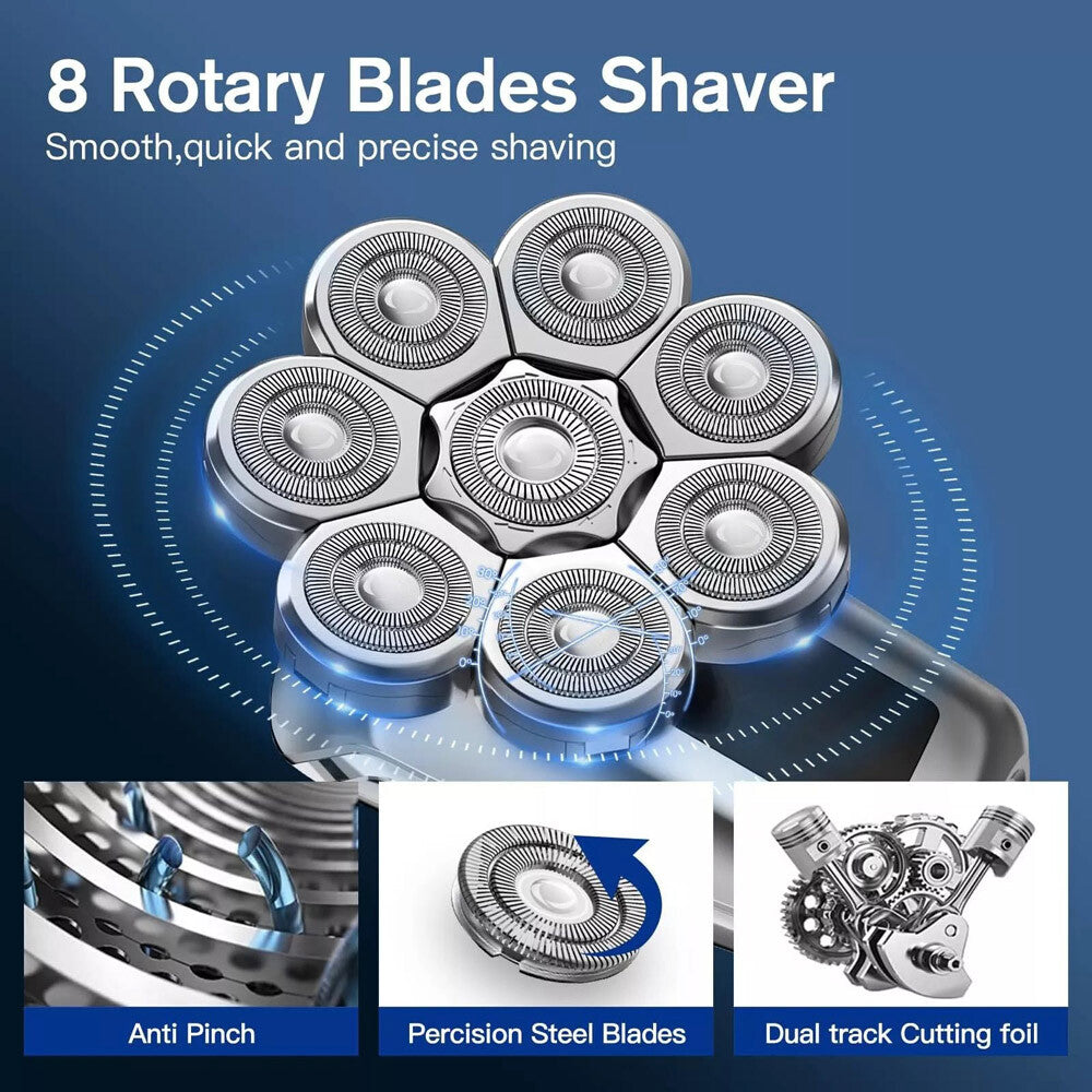 8D 5In1 Rotary Shaver Cordless Hair Trimmer Bald Head Razor Electric Men Wet Dry