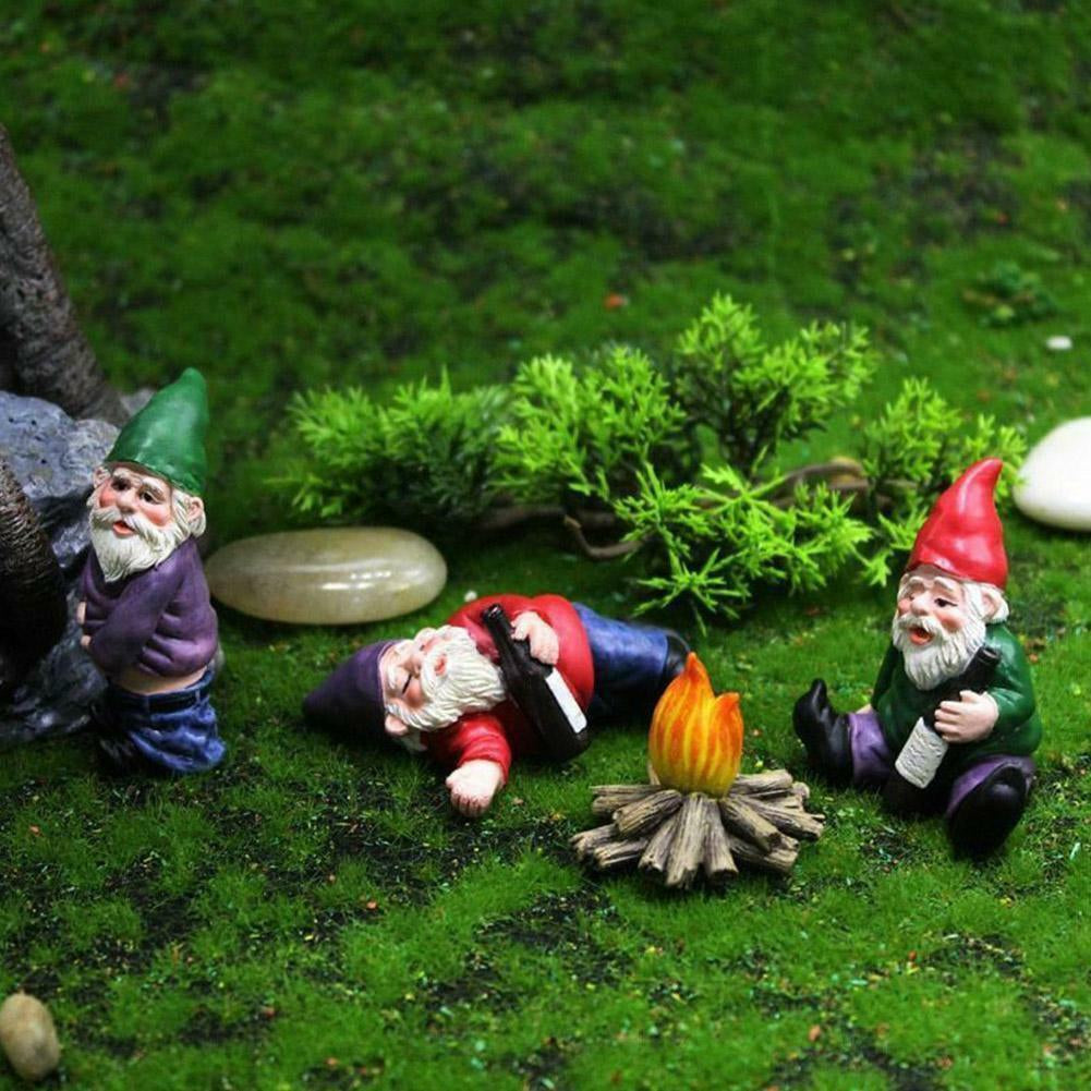 4PCS Fairy Garden Gnomes Accessories My Little Friend Drunk Gnome Dwarfs Gift US
