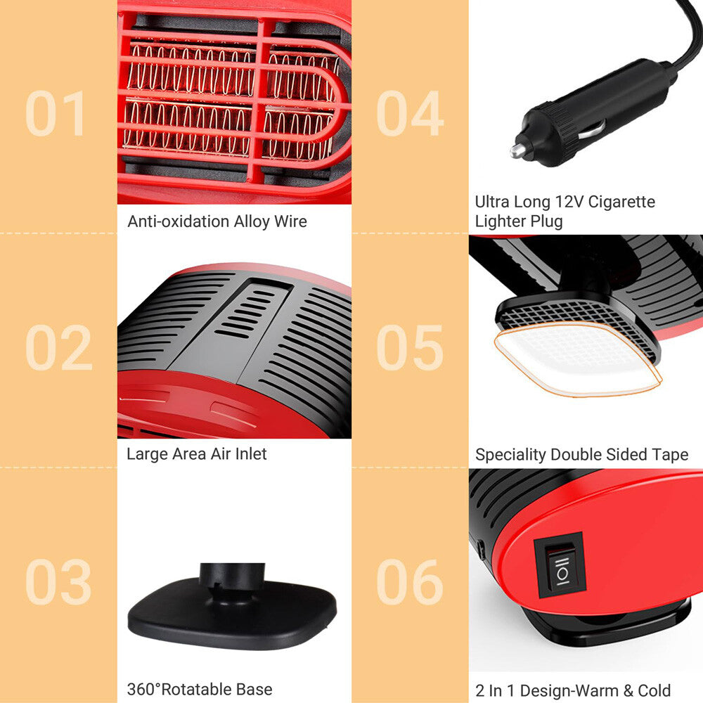 1000W Heater Portable Heating Cooling Fan Defroster Demister for Car Truck 12V