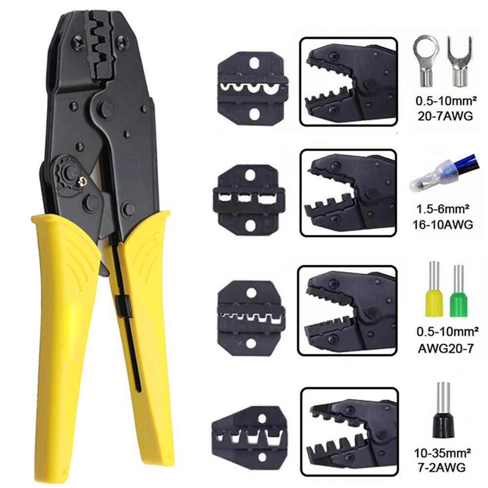 Ratcheting Crimping Tool Kit Cord End Terminals Wire Crimper Pliers 4Dies W/Case