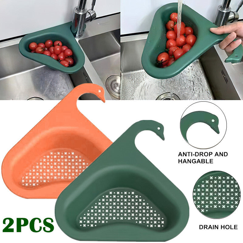2 PCS Kitchen Sink Rack Strainer Basket Filter Swan-Shaped Drain ORANGE+GREEN US