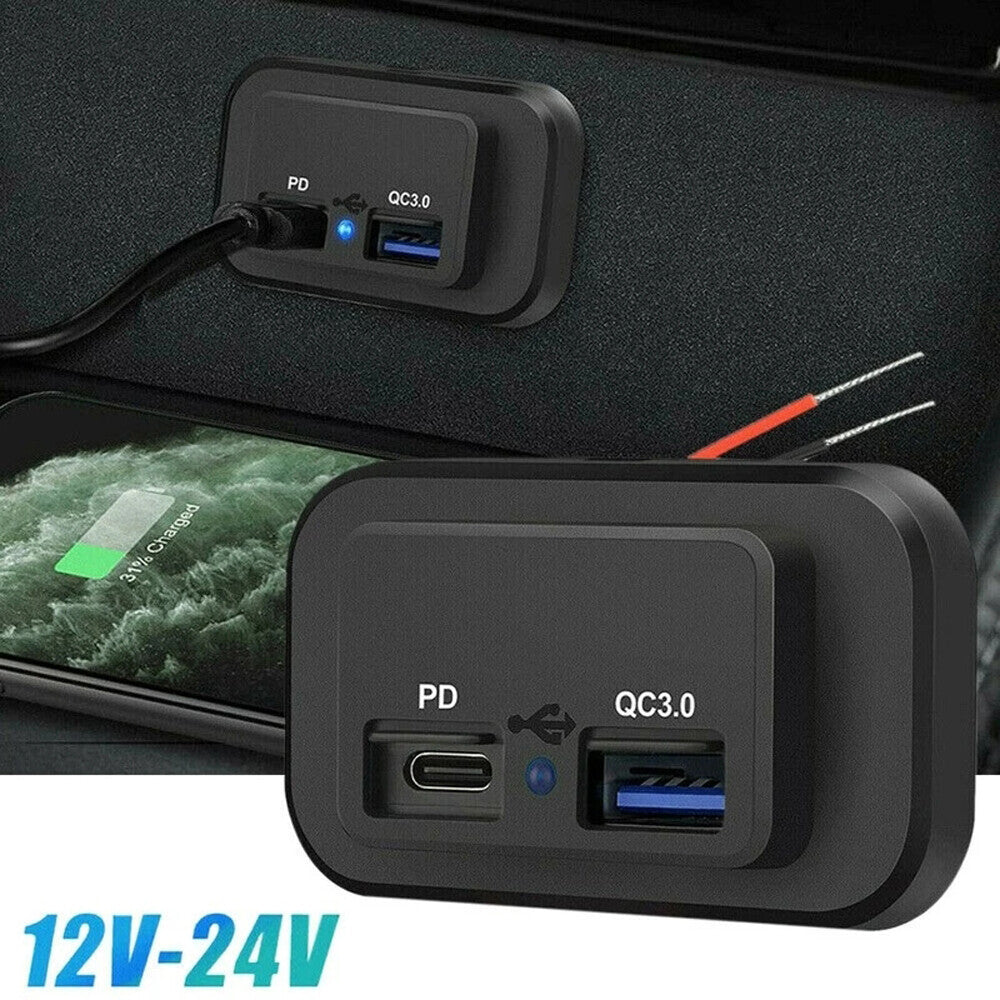 PD Type C USB Port Car Fast Charger Socket Power Outlet Panel Mount Waterproof