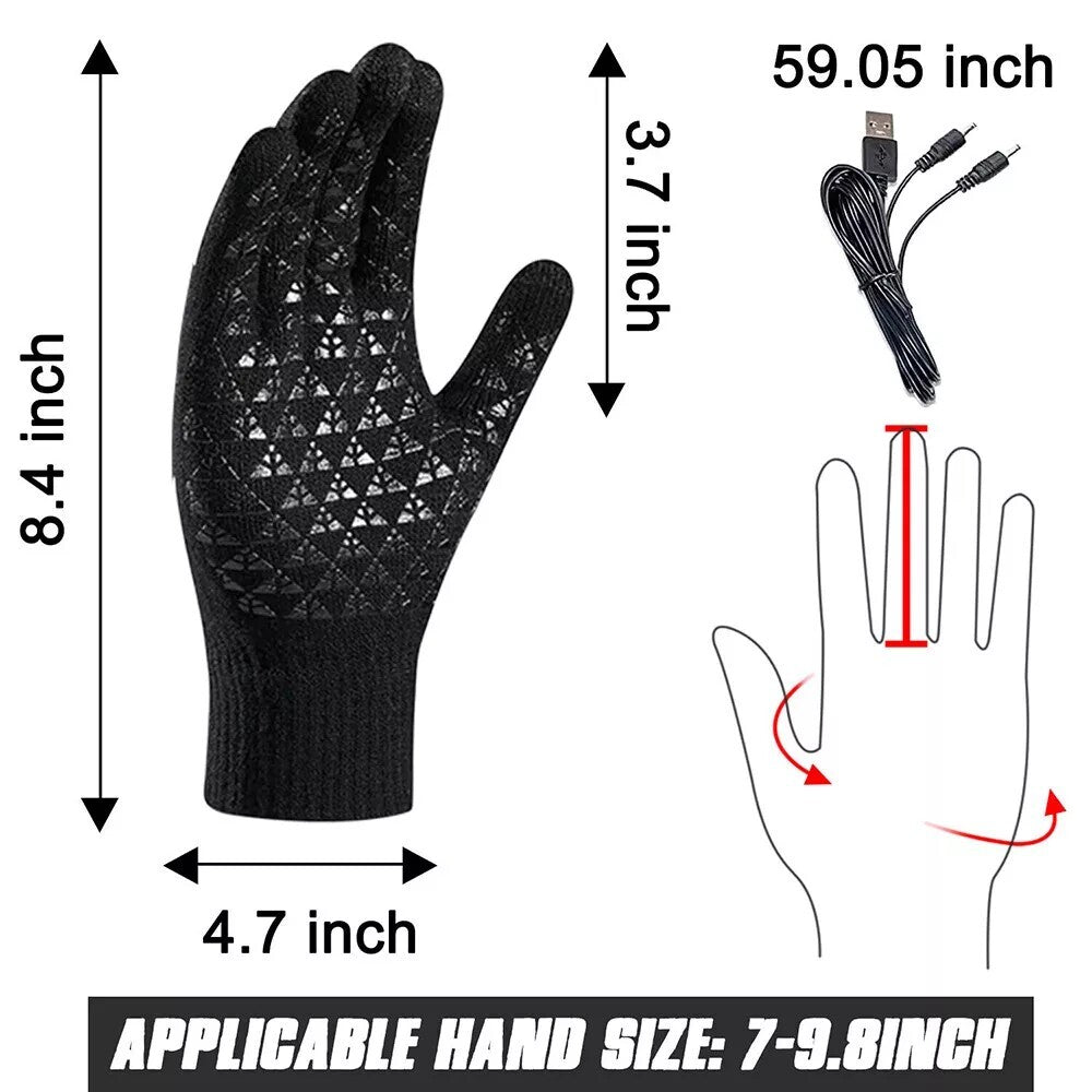 Heated Gloves Electric Rechargeable Battery Hand Warm Windproof Thermal Winter