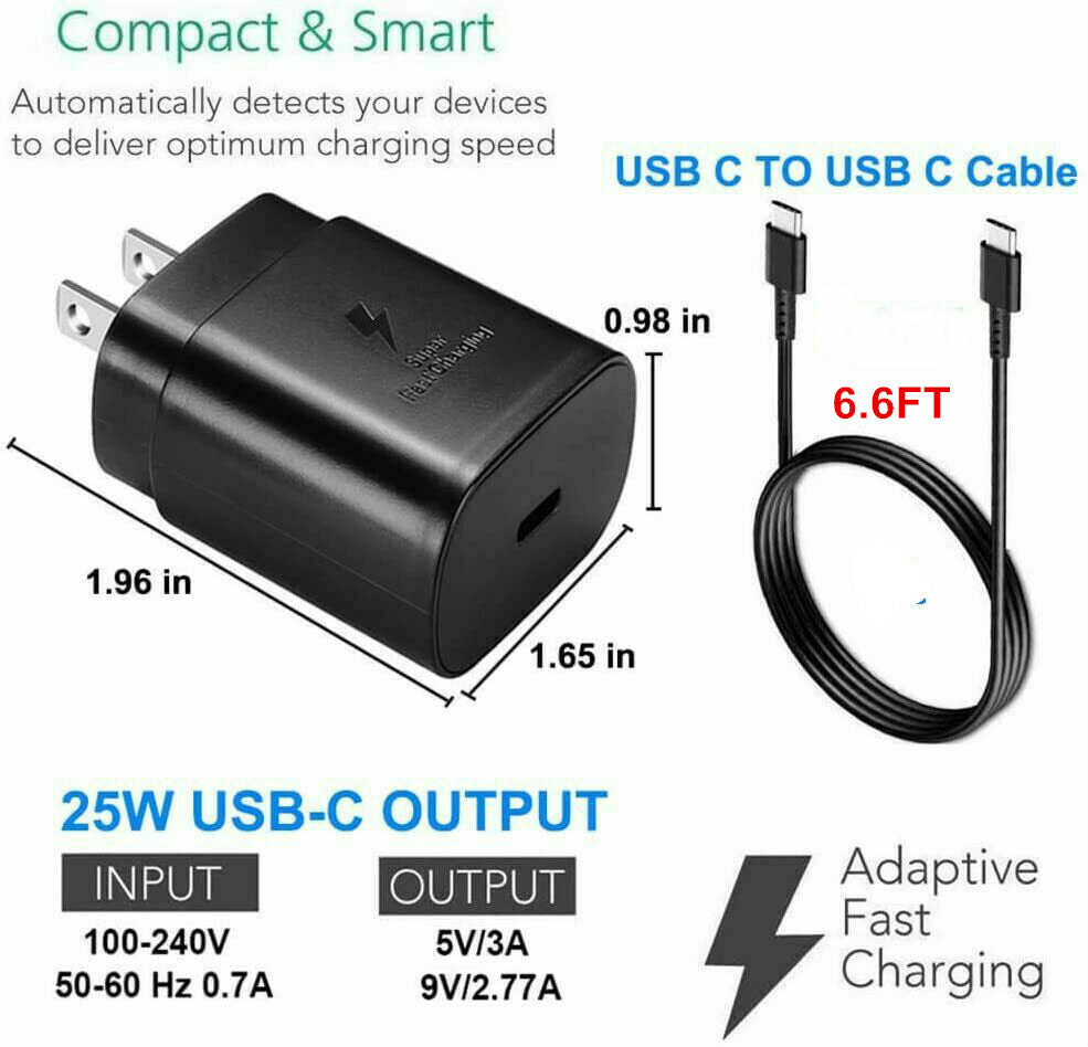 25W Type USB-C Super Fast Wall Charger + 6FT Cable for Samsung Galaxy S20 S21 5G