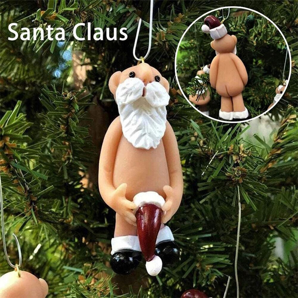 2PCS Resin Santa Claus Ornament Naked Santa Naughty Funny Christmas Tree Pendant