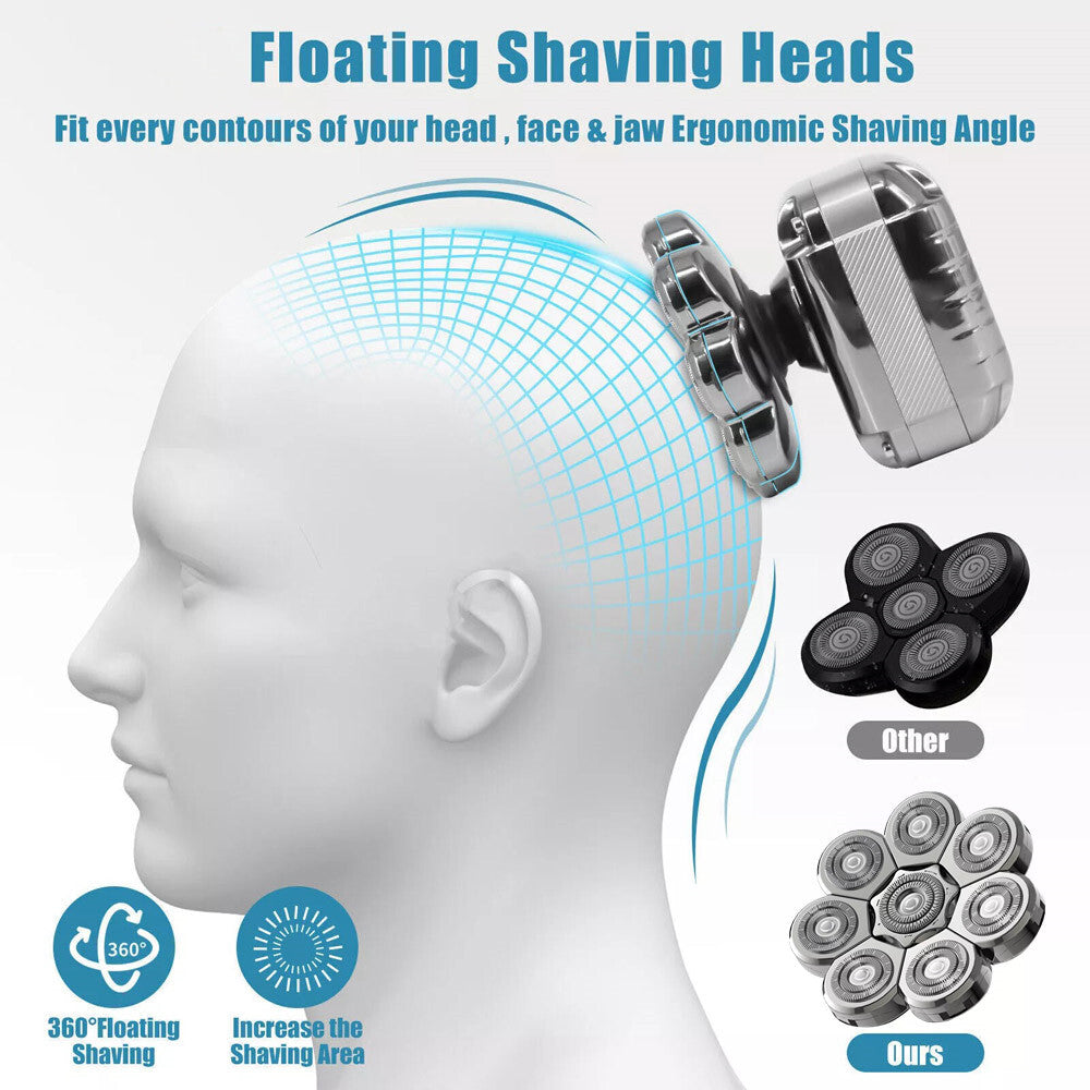 8D 5In1 Rotary Shaver Cordless Hair Trimmer Bald Head Razor Electric Men Wet Dry