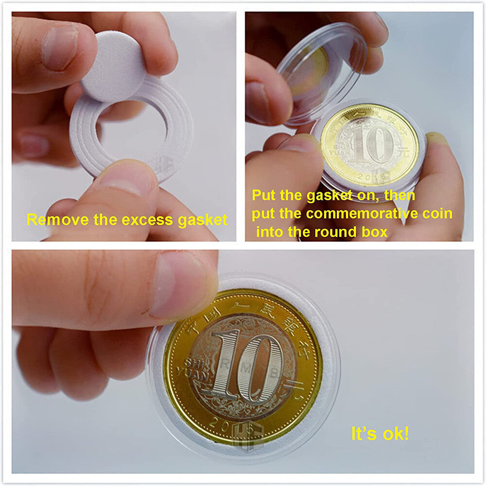 100PCS Coin Capsules with Foam Gasket Holder Case Wooden Storage Case Collection