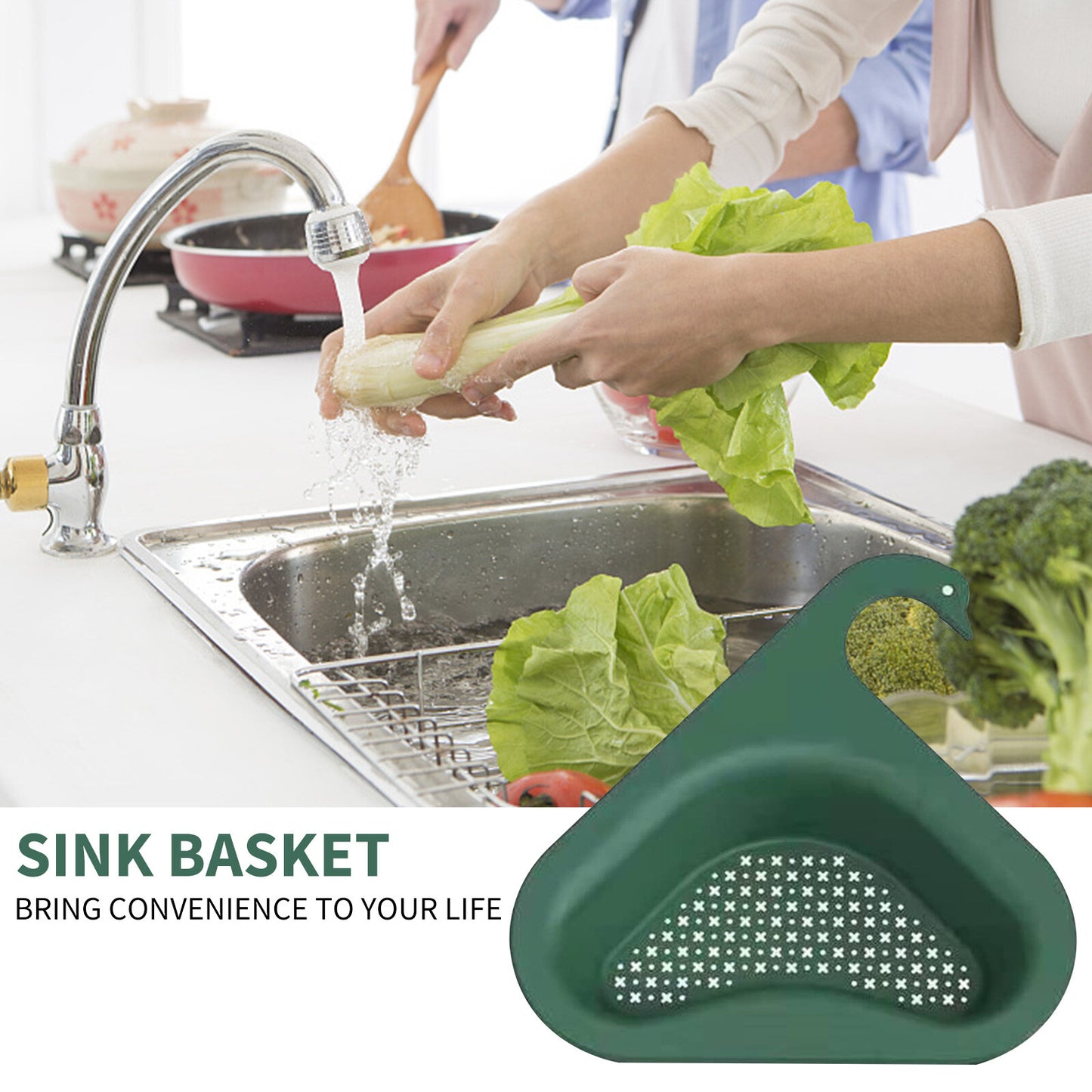 2 PCS Kitchen Sink Rack Strainer Basket Filter Swan-Shaped Drain ORANGE+GREEN US
