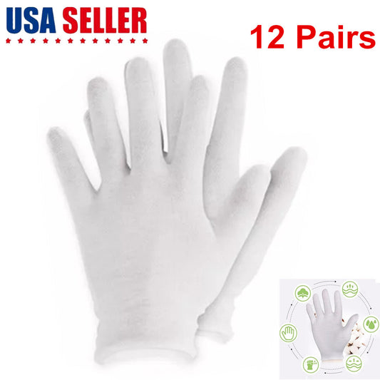 12 Pairs (24 PCS) White Soft Cotton Work Gloves Jewelry Coin Silver Inspection