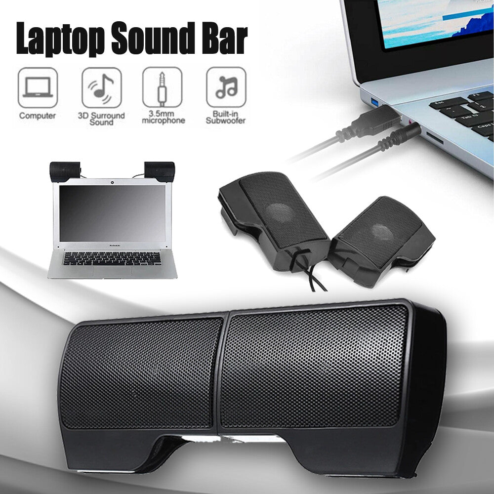 Speakers USB Power Clip-On Computer Stereo Sound Bar 3.5Mm for Desktop Laptop PC